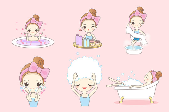 少女泡澡清潔護(hù)膚放松插圖