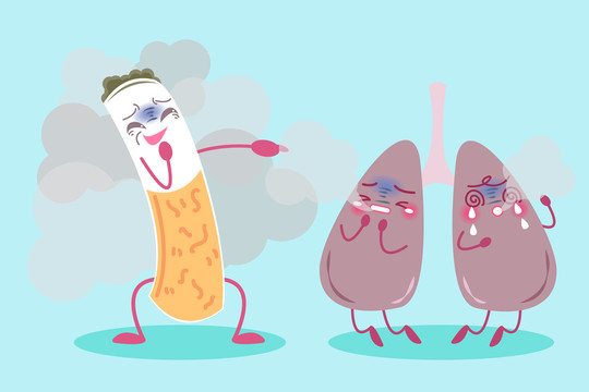吸煙影響肺部健康卡通插圖