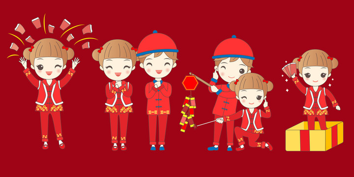 穿傳統(tǒng)服裝小孩拜年祝福