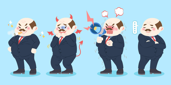 卡通惡魔上司噴怒無語表情插圖