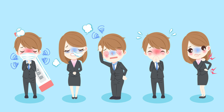 同事發(fā)燒酸痛流鼻水卡通插圖