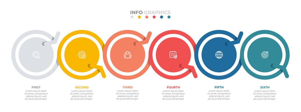 六个圆形箭头信息图表