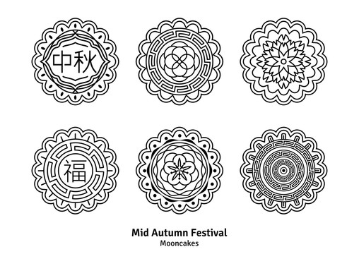 中秋节月饼线条花纹创意设计插图