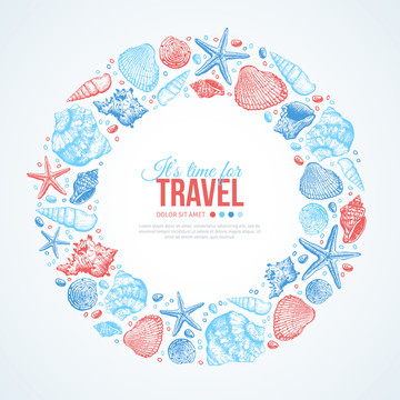 海洋贝壳旅游宣传素描甜甜圈形图