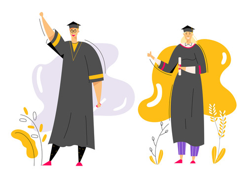 開心穿著學(xué)士服的畢業(yè)生插圖