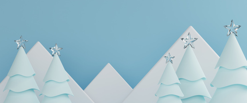 白色雪山圣誕樹場景圖