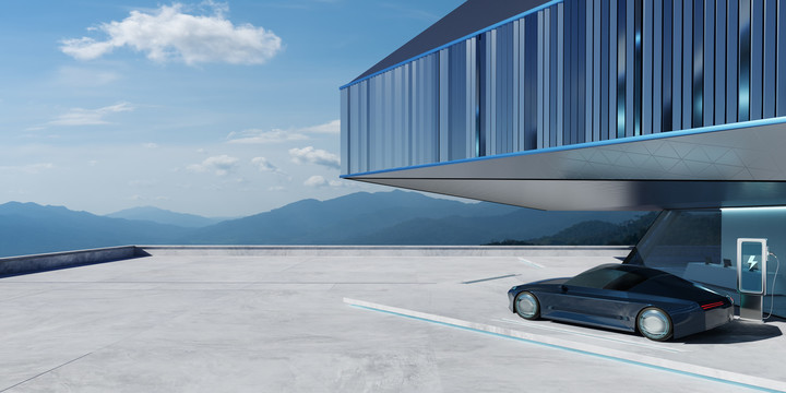 建筑旁跑車展示場(chǎng)景圖