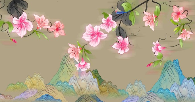 新中式花鸟山水画
