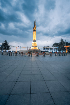 哈尔滨防洪纪念塔夜景风光