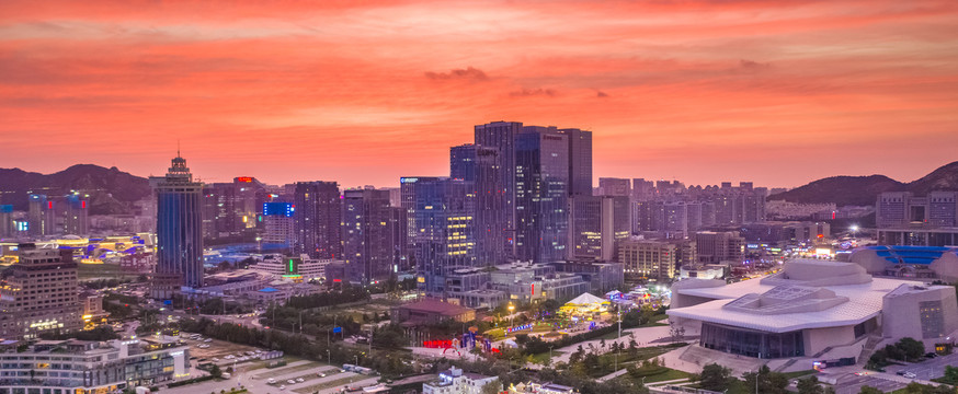 青岛崂山区建筑风光夜景