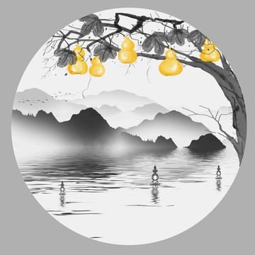 水墨西湖山水畫
