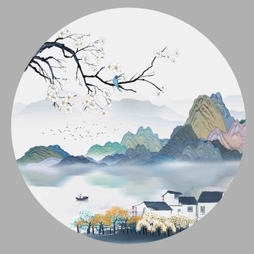 新中式山水工筆花鳥圖