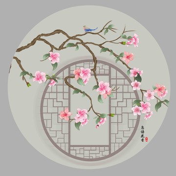 圆形花鸟图