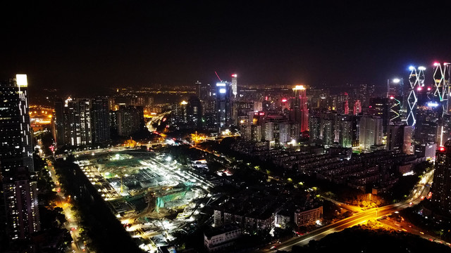 航拍深圳福田区夜景