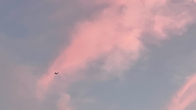 粉红色的天空和飞机