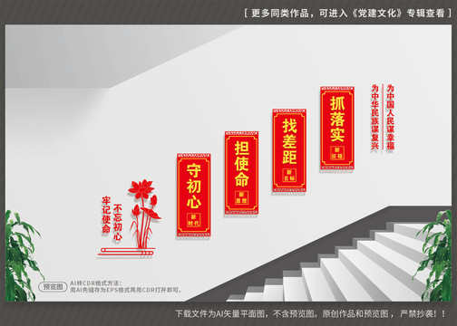 不忘初心黨建樓梯文化墻