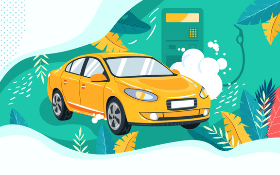 汽車出行旅游出游車輛加油插畫
