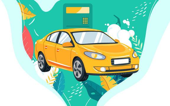 汽車出行旅游出游車輛加油插畫