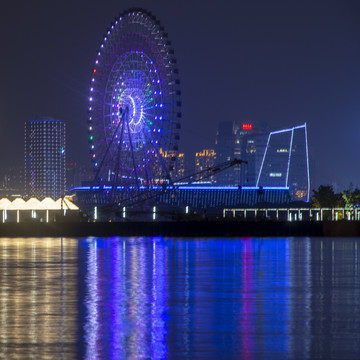 苏州金鸡湖摩天轮夜景