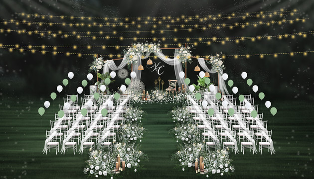 白绿草坪婚礼