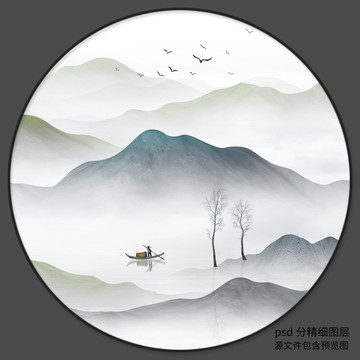 圓形山水裝飾畫