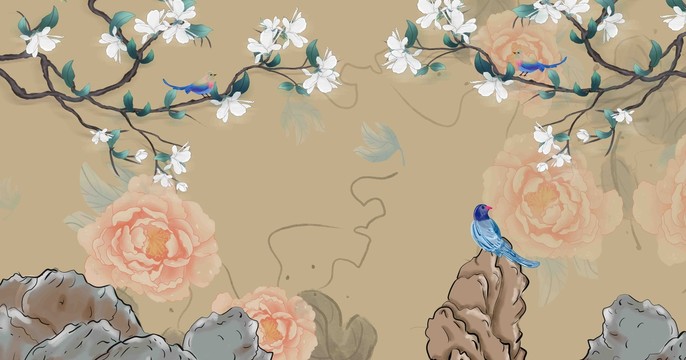 新中式玉蘭花鳥(niǎo)圖
