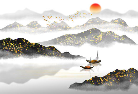 金色山水畫