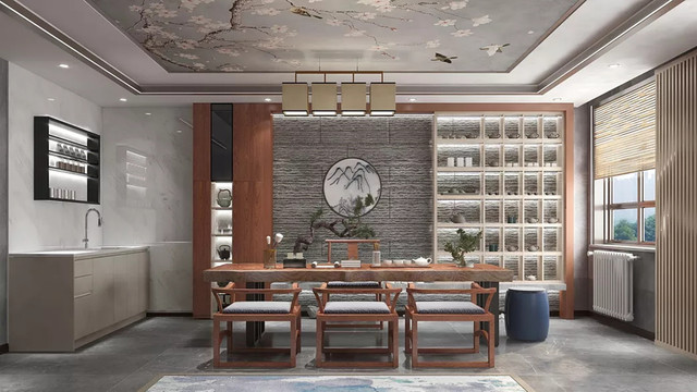 新中式茶室装饰装修设计效果图