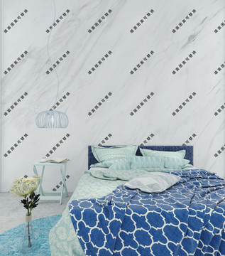 蓝色床头墙布壁画背景场景图