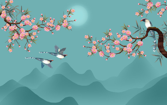 梅花桃花背景墻
