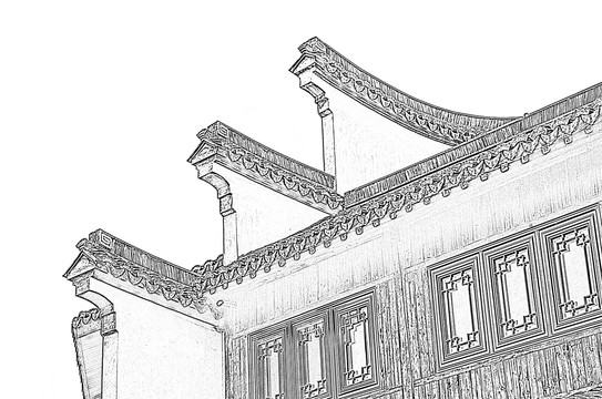 中式建筑素描