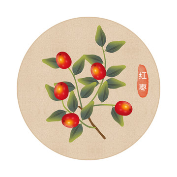 高清手繪紅棗水果食品包裝插畫