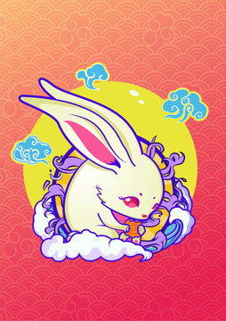 小兔子吃月餅插畫