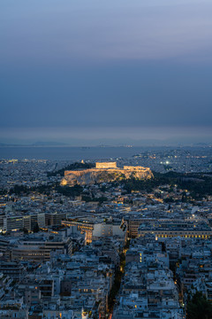 希腊雅典卫城与城市夜景