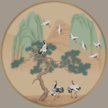松鶴圖圓形鏡心