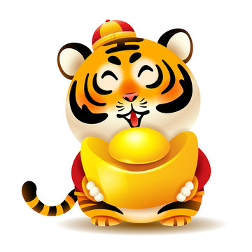 春節(jié)可愛的卡通老虎和金元寶