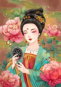 國(guó)風(fēng)插畫唐朝美人