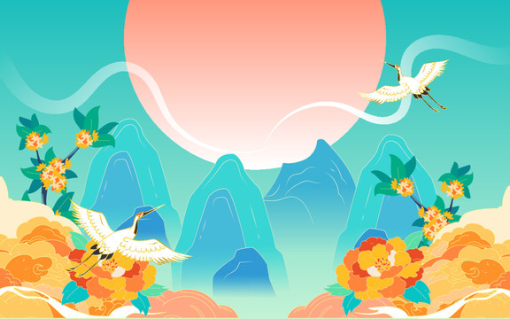 國(guó)慶節(jié)假期游玩天壇中國(guó)風(fēng)插畫