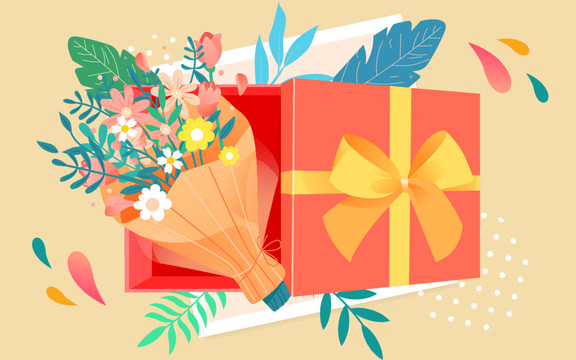 感恩節(jié)禮盒頂視圖慶祝情人節(jié)插畫(huà)