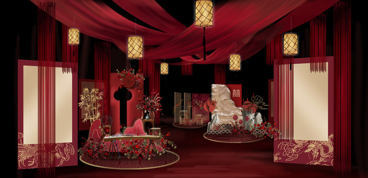 紅金色中式婚禮效果圖