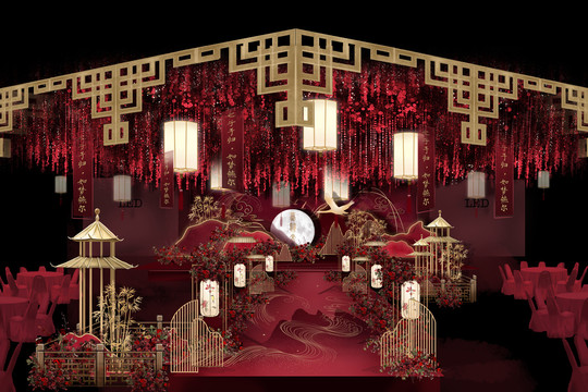 紅金色中式婚禮效果圖