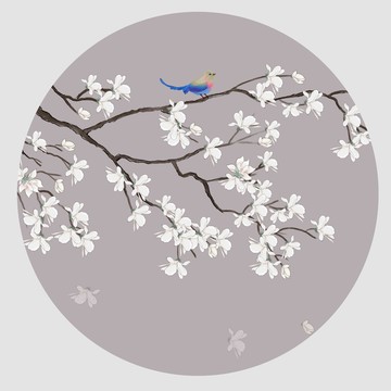 玉蘭花圓形裝飾畫