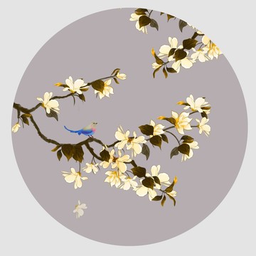 玉蘭花花鳥裝飾畫