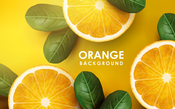 橘子与叶子插图背景