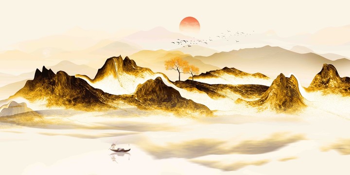 新中式輕奢金色山水畫