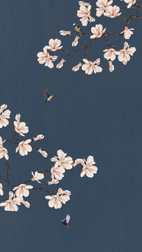 工筆玉蘭花鳥圖