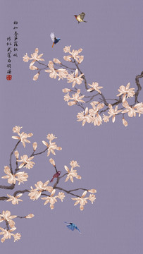 新中式玉蘭花鳥(niǎo)畫(huà)