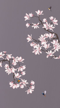 新中式玉蘭花鳥圖