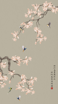 新中式玉蘭花鳥圖