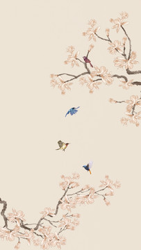 工筆玉蘭花鳥圖